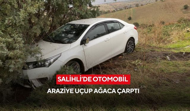Salihli’de otomobil araziye uçup ağaca çarptı: Sürücü yaralandı