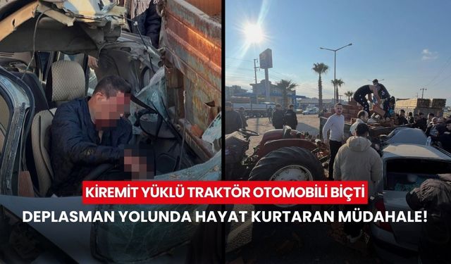 Turgutlu’da ters yön faciası! Kiremit yüklü traktör otomobili biçti: Taraftarlar yardıma koştu
