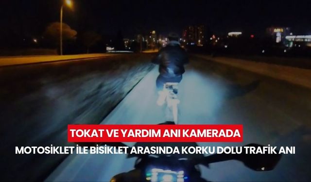 Korku dolu anlar! Motosiklet sürücüsü bisikletliye tokat attı, sonra yardıma koştu...