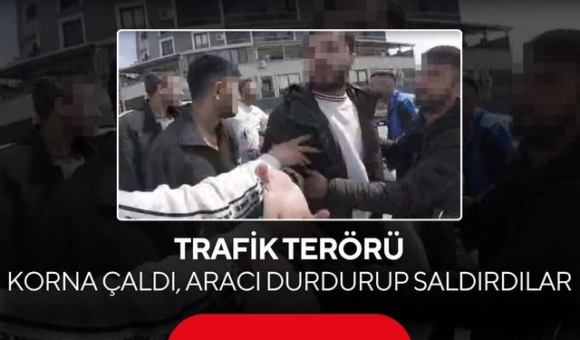 Korna çalan motosiklet sürücüsünü yol ortasında darp ettiler...