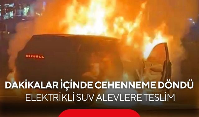Alev topuna dönen elektrikli SUV yangın battaniyesi kullanılarak söndürüldü