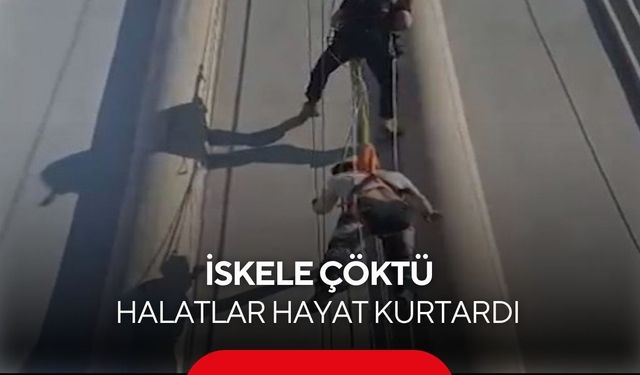 Otel inşaatında korku dolu anlar! İşçiler metrelerce yüksekte asılı kaldı...