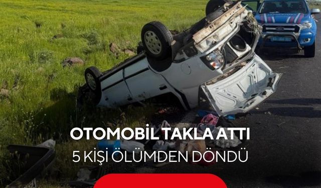 Otomobil takla attı: 5 kişi ölümden döndü