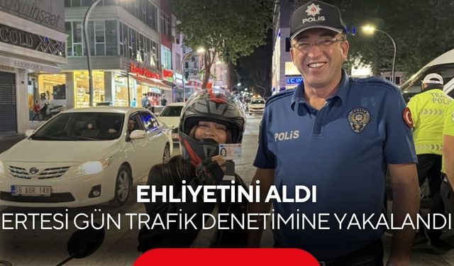 Yeni sürücü, ilk gününde polisle tanıştı... Ortaya gülümseten görüntüler çıktı...