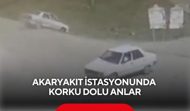 Akaryakıt istasyonunda korkutan kaza! Otomobil şarampole böyle düştü...