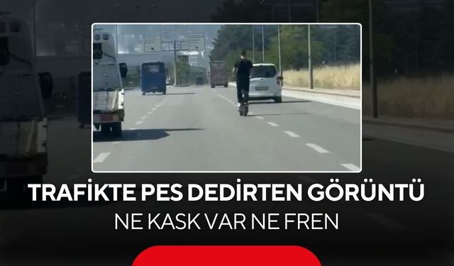 Ölümle dans! Elektrikli scooter sürücüsünün tehlikeli yolculuğu kamerada...