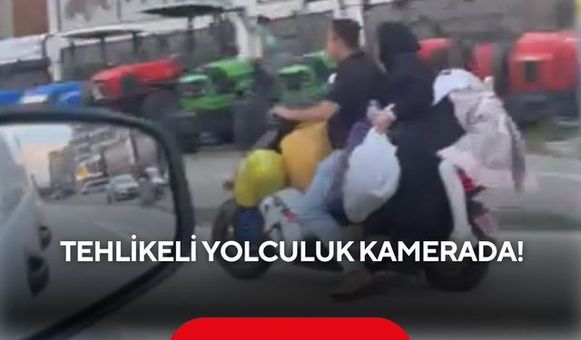 Pes dedirten görüntü! Aile, çocuklarla scooter üzerinde yolculuk yaptı...