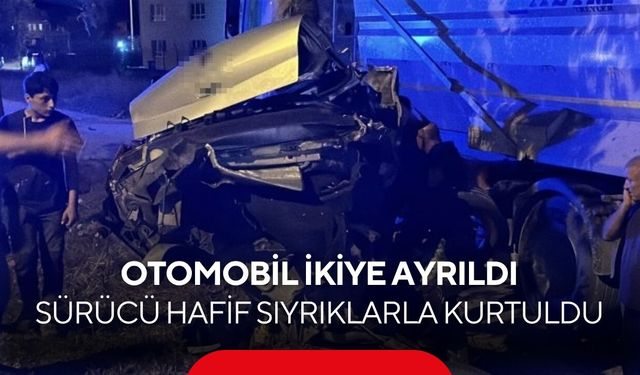 Ağaca çarpan otomobil ikiye bölündü! Sürücü mucize eseri hafif sıyrıklarla kurtuldu...
