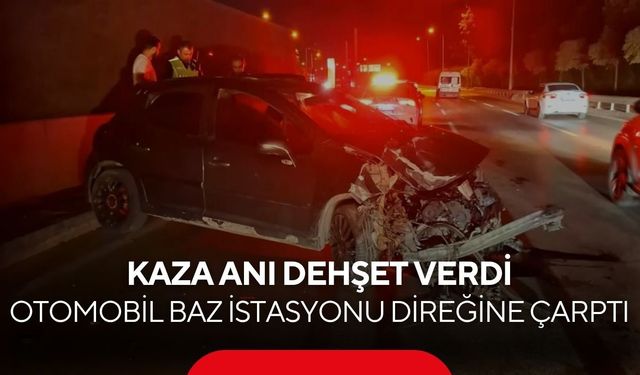 Kontrolden çıkan otomobil baz istasyonu ve metro bariyerlerine çarparak durabildi!