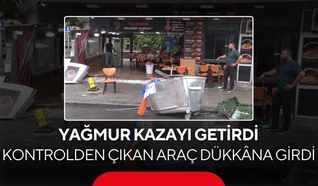 Kontrolden çıkan otomobil dükkana daldı! Şans eseri yaralanan olmadı...