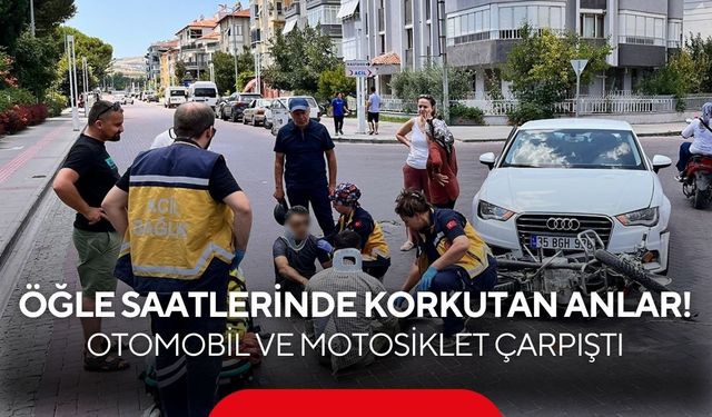Öğle saatlerinde korkutan anlar! Otomobil ve motosiklet çarpıştı