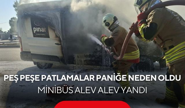 Patlamaların ardından minibüs alev alev yandı! O anlar kamerada