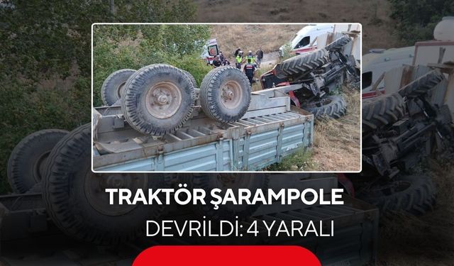 Traktör şarampole devrildi: 4 yaralı