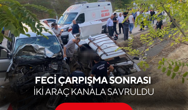 Feci çarpışma sonrası iki araç kanala savruldu! Acı bilanço ortaya çıktı...