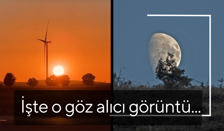 Bir ilimizde büyüleyici anlar... Ayın doğuşu ve güneşin batışı aynı anda görüntülendi