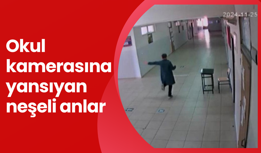 Okul kamerasına yansıyan neşeli anlar: Canı sıkılan nöbetçi öğrenci halay çekerek kendini eğlendirdi