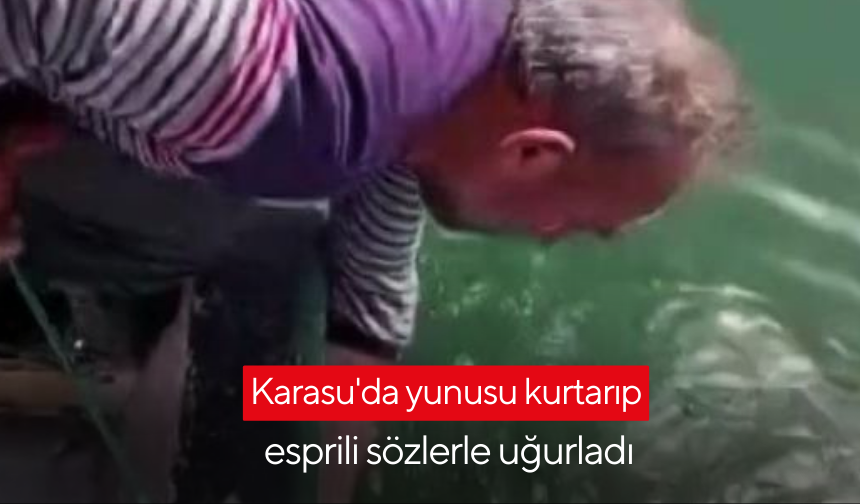 Karasu'da yunusu kurtarıp esprili sözlerle uğurladı