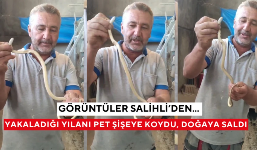 Görüntüler Salihli’den... Yakaladığı yılanı pet şişeye koydu, doğaya saldı