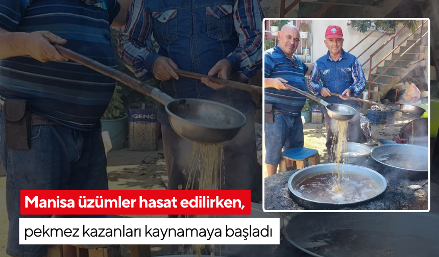 Manisa üzümler hasat edilirken, pekmez kazanları kaynamaya başladı
