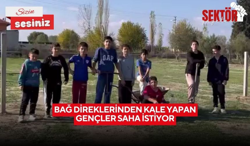 Bağ direklerinden kale yapan gençler saha istiyor