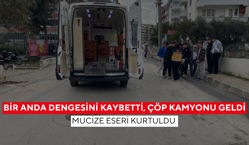 Mucize kurtuluş! Yolda dengesini kaybeden adama çöp kamyonu çarptı!