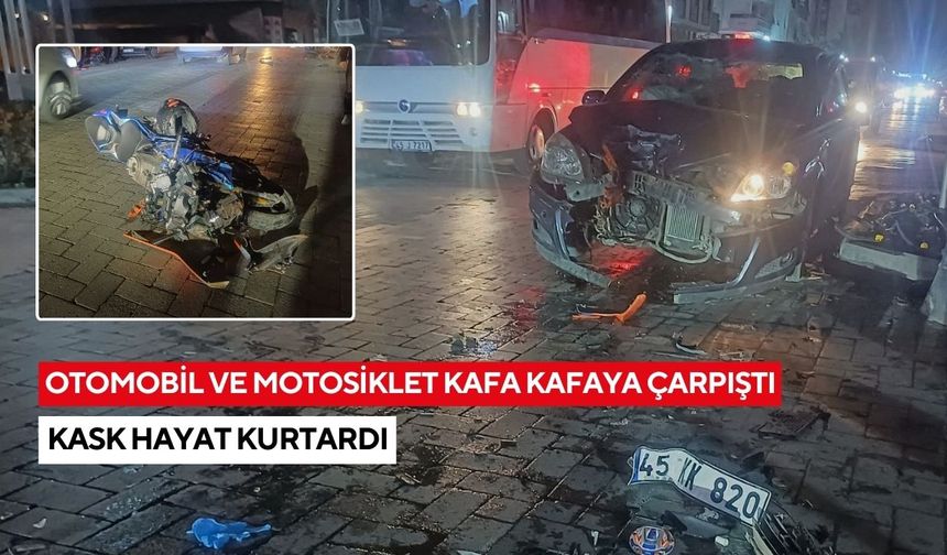 Salihli’de kafa kafaya kaza: Kask motosiklet sürücüsünün hayatını kurtardı