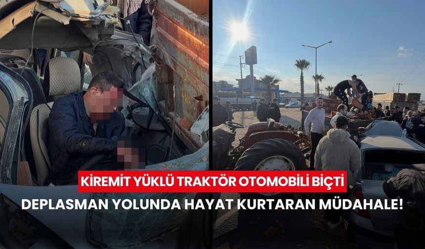 Turgutlu’da ters yön faciası! Kiremit yüklü traktör otomobili biçti: Taraftarlar yardıma koştu