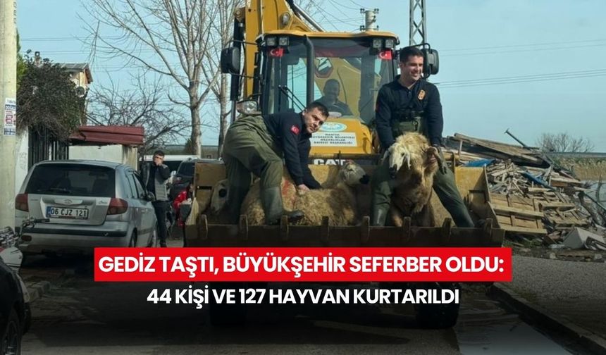 Gediz taştı, büyükşehir seferber oldu: 44 kişi ve 127 hayvan kurtarıldı
