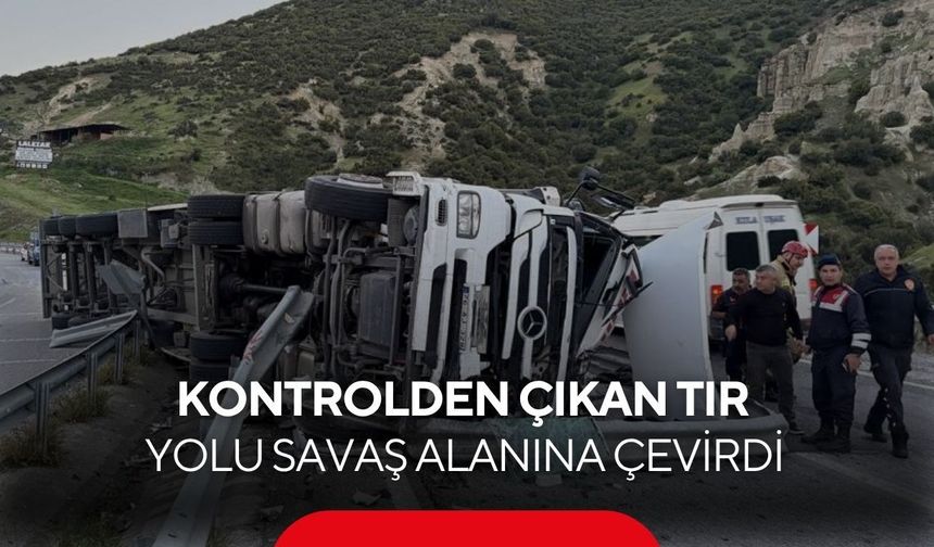 Kula’da feci kaza! Kontrolden çıkan tır devrildi, trafik felç oldu...