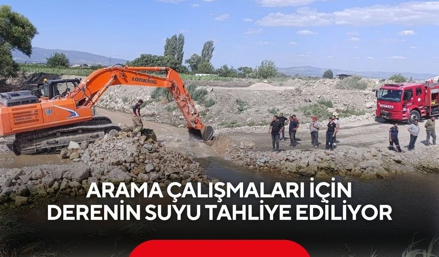 Arama çalışmaları için derenin suyu tahliye ediliyor