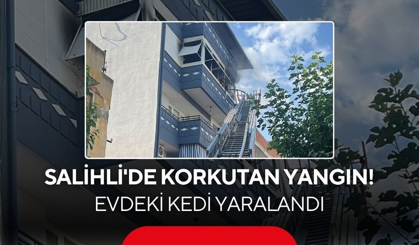 Salihli'de korkutan yangın! Evdeki kedi yaralandı