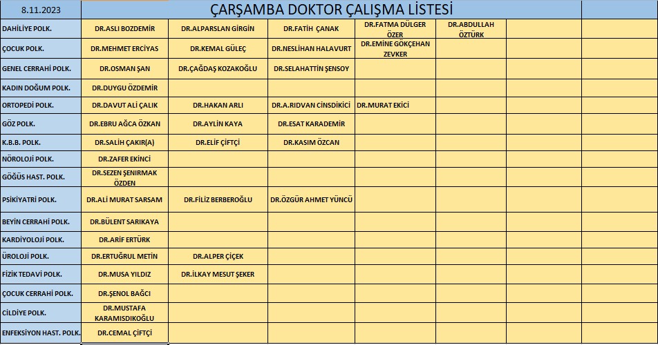 ÇARŞAMBA LİSTE-2