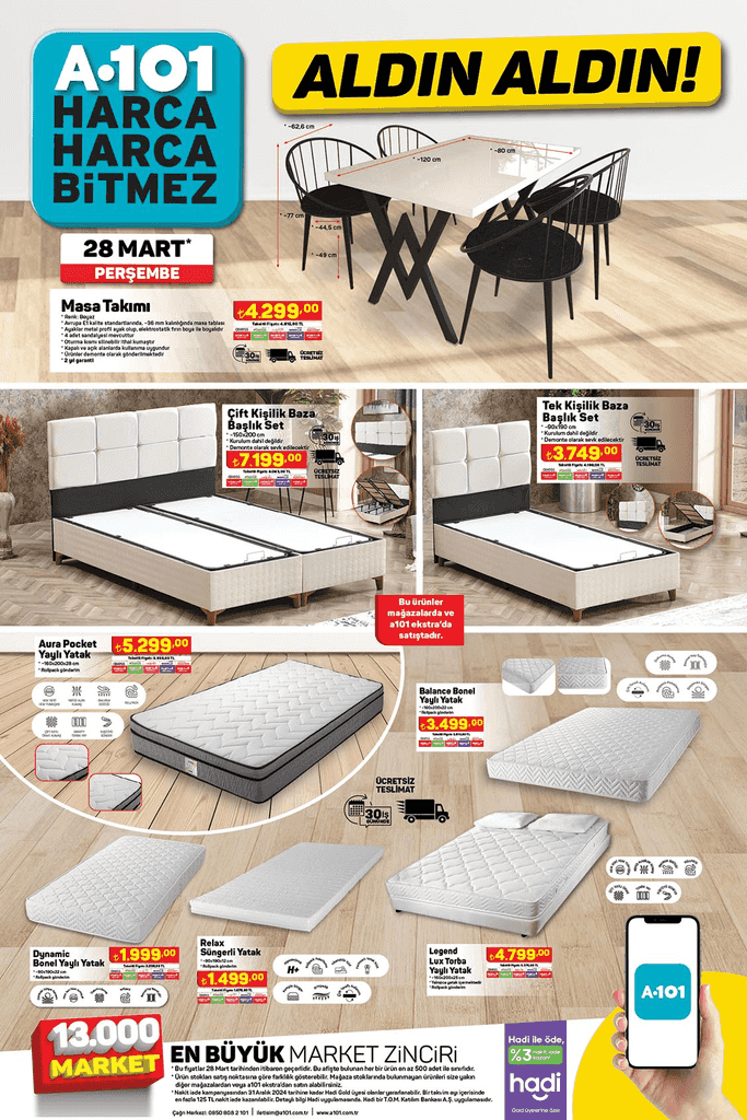 A101 Indirimli Masa Yatak 28 Mart Persembe Katalog