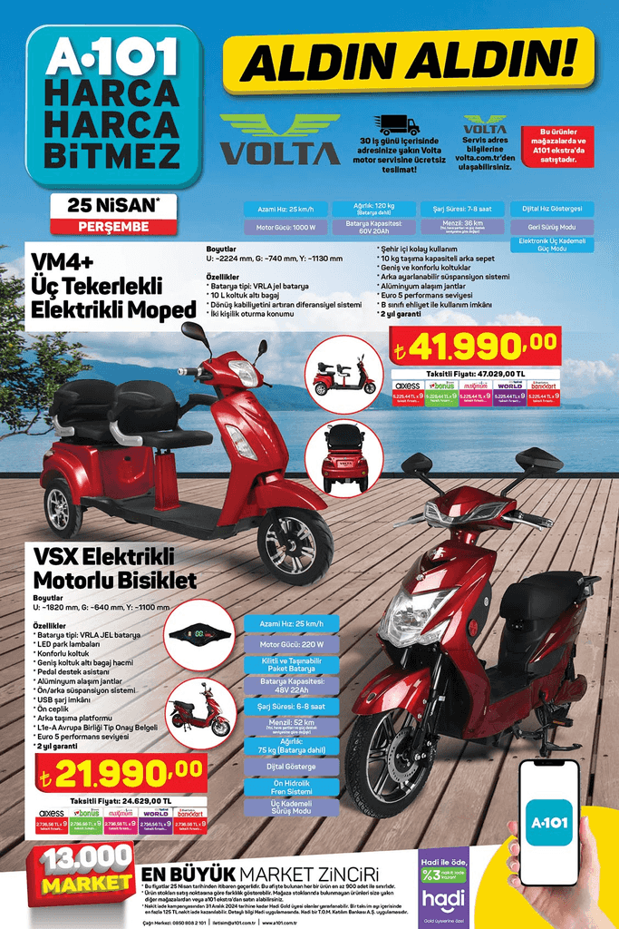 A101 Volta 3 Tekerli Elektrikli Moped 25 Nisan