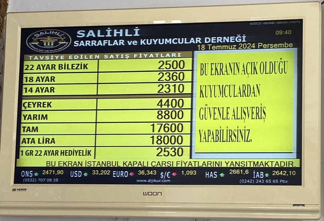 Salihli Altın Fiyatları 18 Temmuz 2024