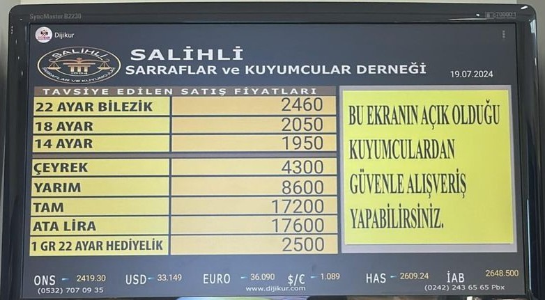 Salihli Altın Fiyatları 19 Temmuz 2024