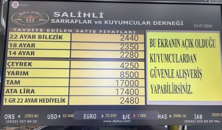 Salihli Altın Fiyatları 23 Temmuz 2024