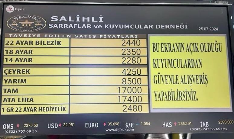 Salihli Altın Fiyatları 25 Temmuz 2024