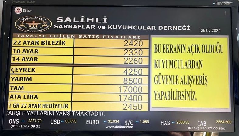 Salihli Altın Fiyatları 26 Temmuz 2024