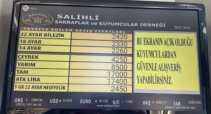 Salihli Altın Fiyatları 30 Temmuz 2024