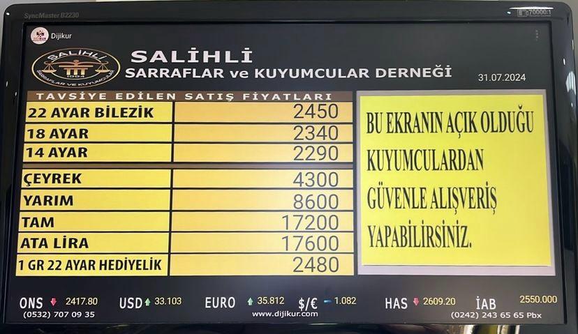 Salihli Altın Fiyatları 31 Temmuz 2024