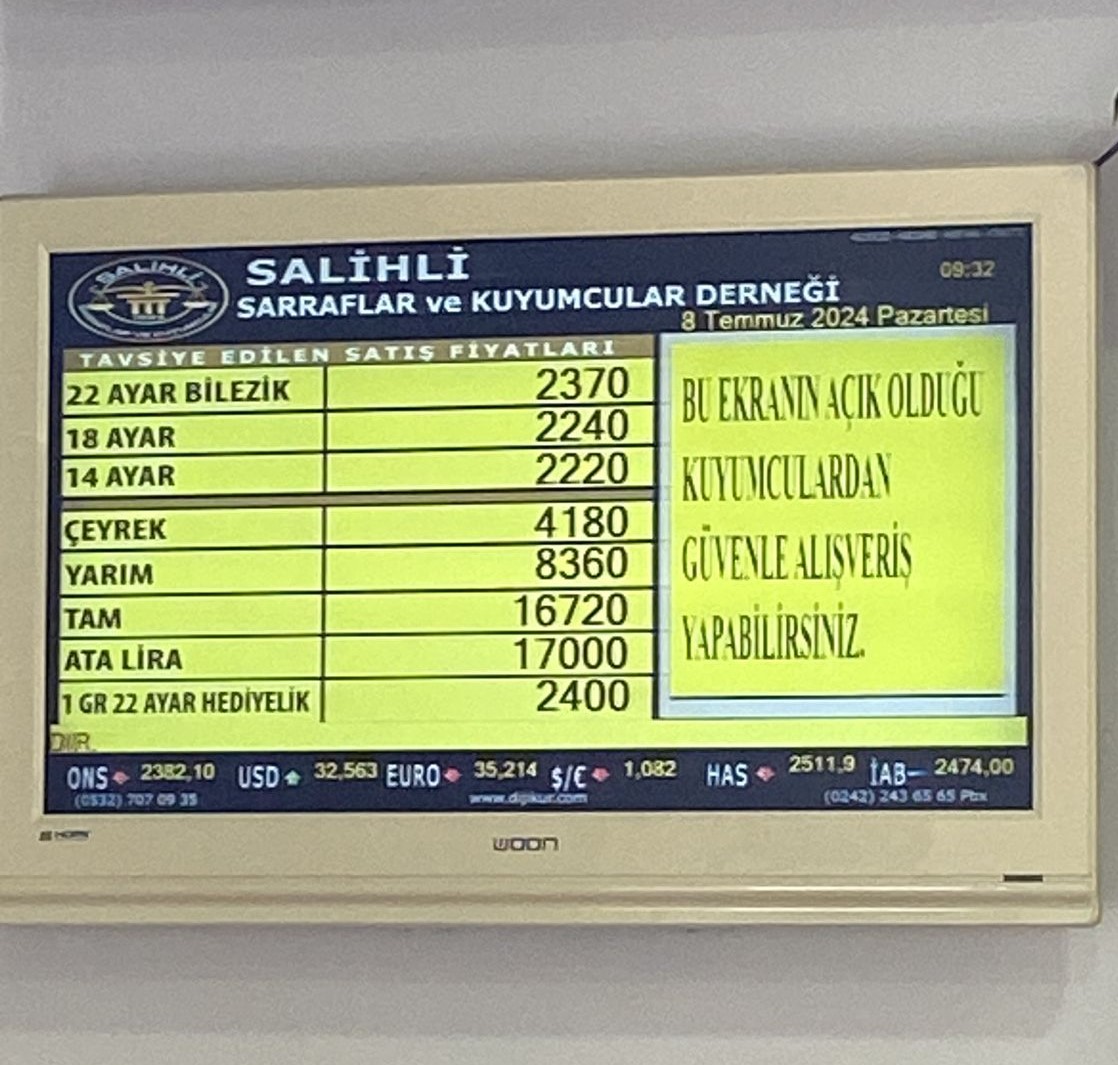 Salihli Altın Fiyatları 8 Temmuz 2024