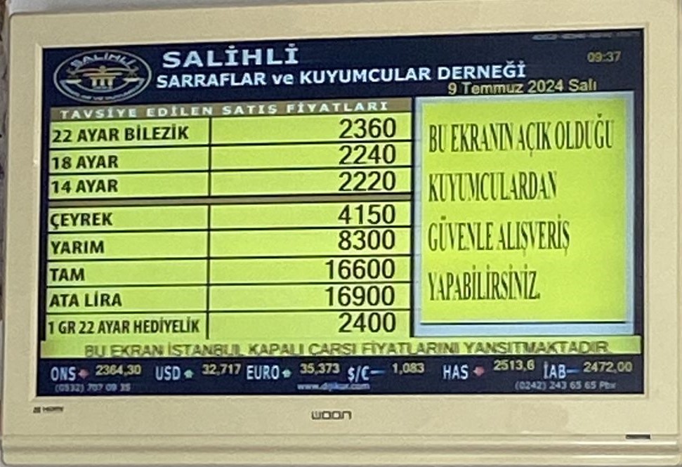 Salihli Altın Fiyatları 9 Temmuz 2024