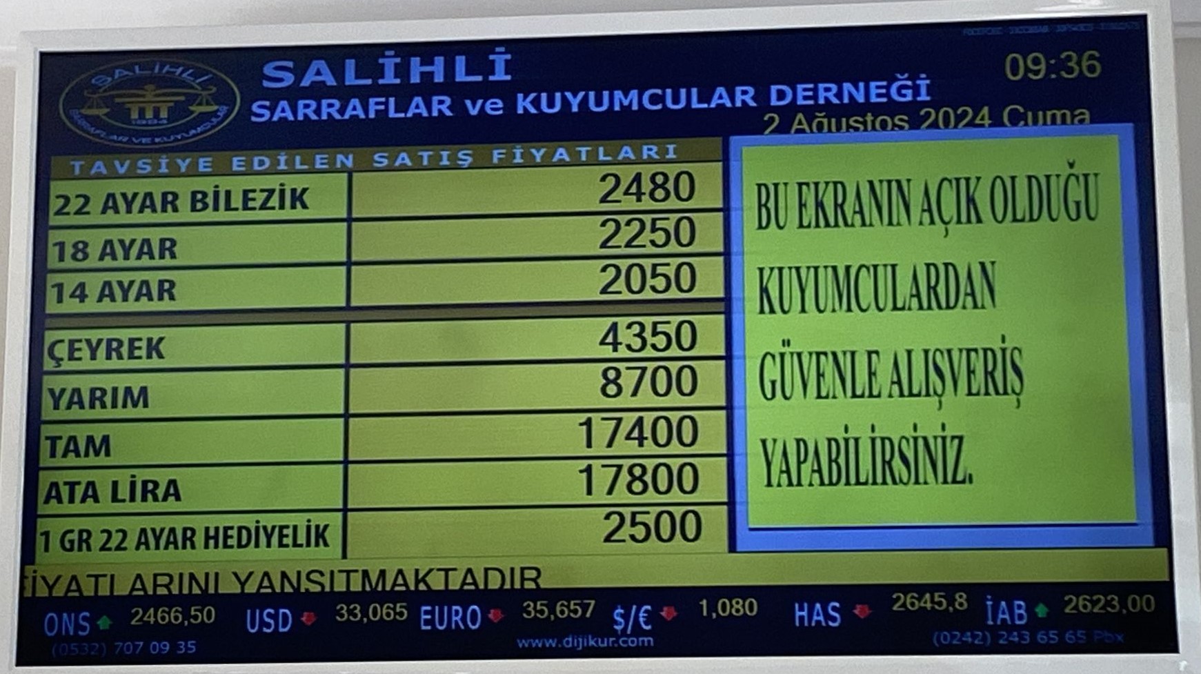 Salihli Altın Fiyatları 2 Ağustos 2024