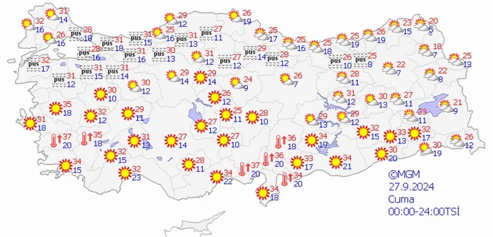 27 Eylül Cuma Günü Hava Durumu