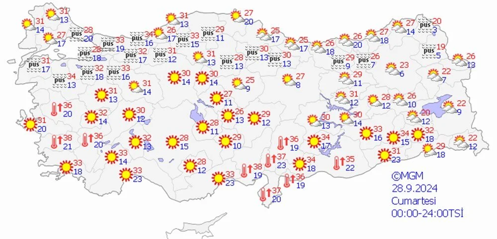 28 Eylül Cumartesi Günü Hava Durumu