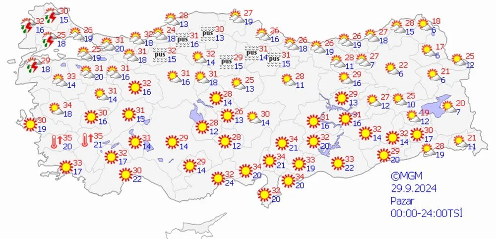 29 Eylül Pazar Günü Hava Durumu