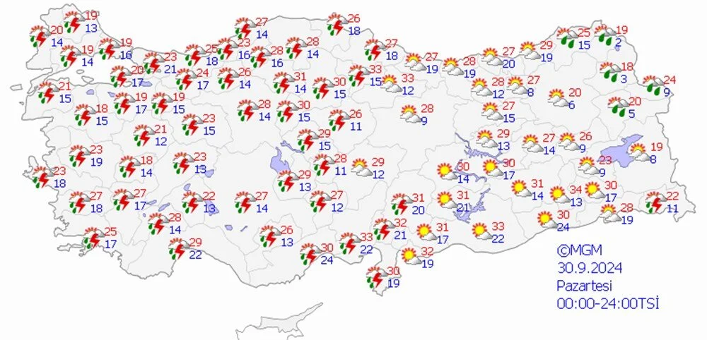 30 Eylül Pazartesi Günü Hava Durumu