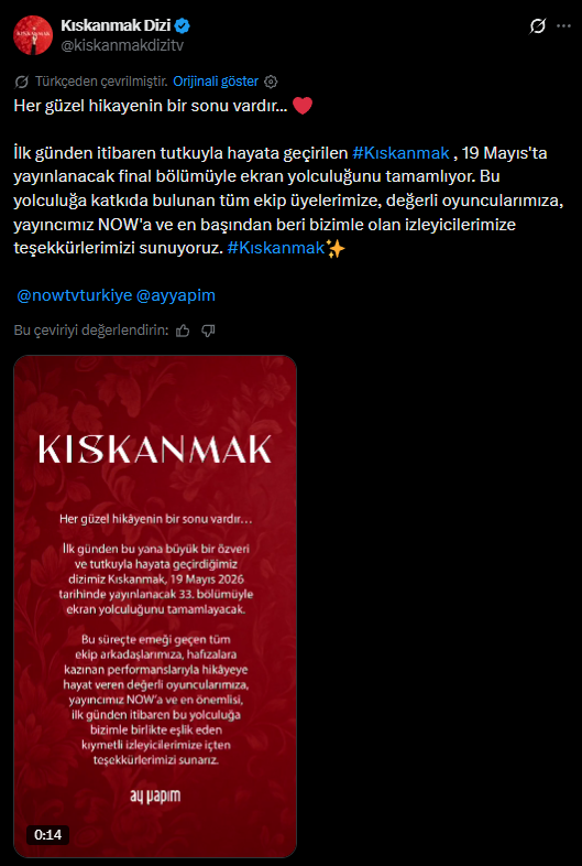 Kıskanmak Final Twitter Duyuru