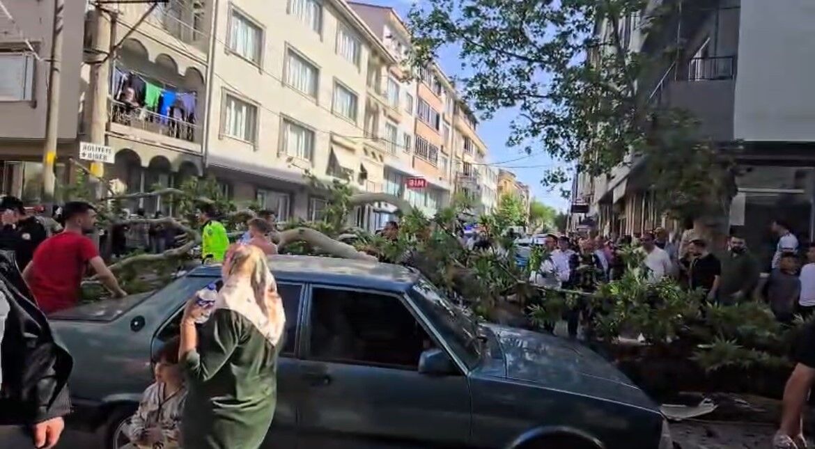 Bir Anda Yere Yigildi Devrilen Agacin Altinda Kalan Motosikletli Yasam Savasi Veriyor (3)
